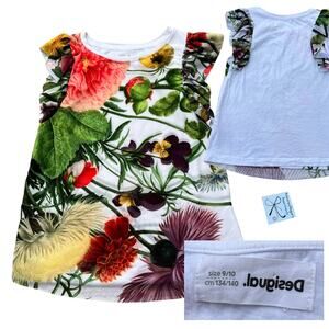 Desigual Bold Floral Ruffle-sleeve T-shirt Top Kids Sz 9/10